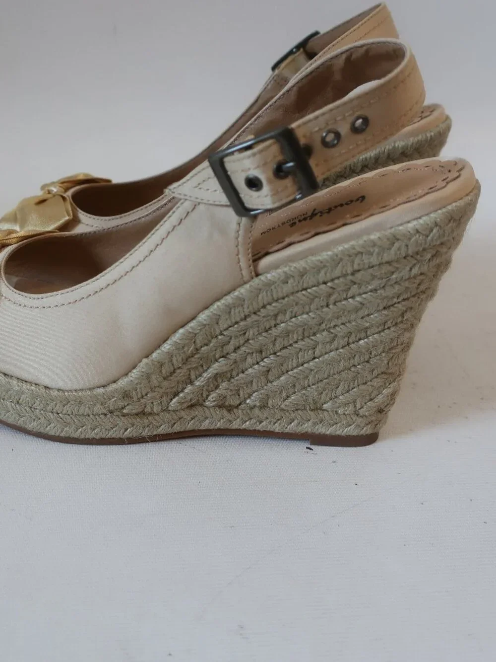 NWOB Boutique x Nordstrom Pale Gold Trina Fabric Satin Bow Espadrille Wedge 7.5N